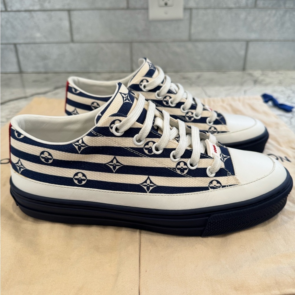 Louis Vuitton Navy and White Striped Sneakers